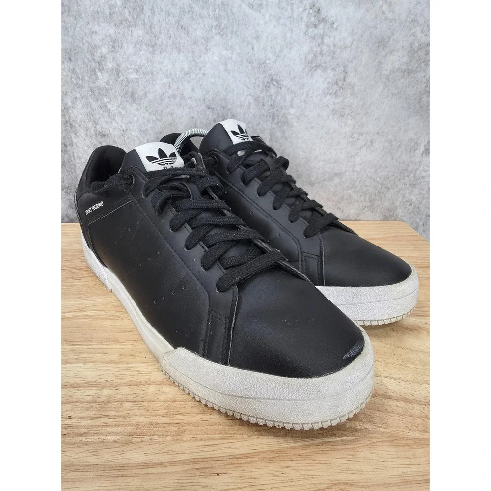Adidas Court Tourino Sneakers Mens 10 Black White Leather Tennis Shoes H02176